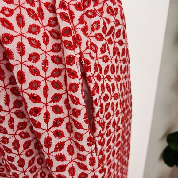 Cremieux Red & White Floral 100% Cotton Fully Lined Boho Sundress Maxi Dress Med - Picture 5 of 10